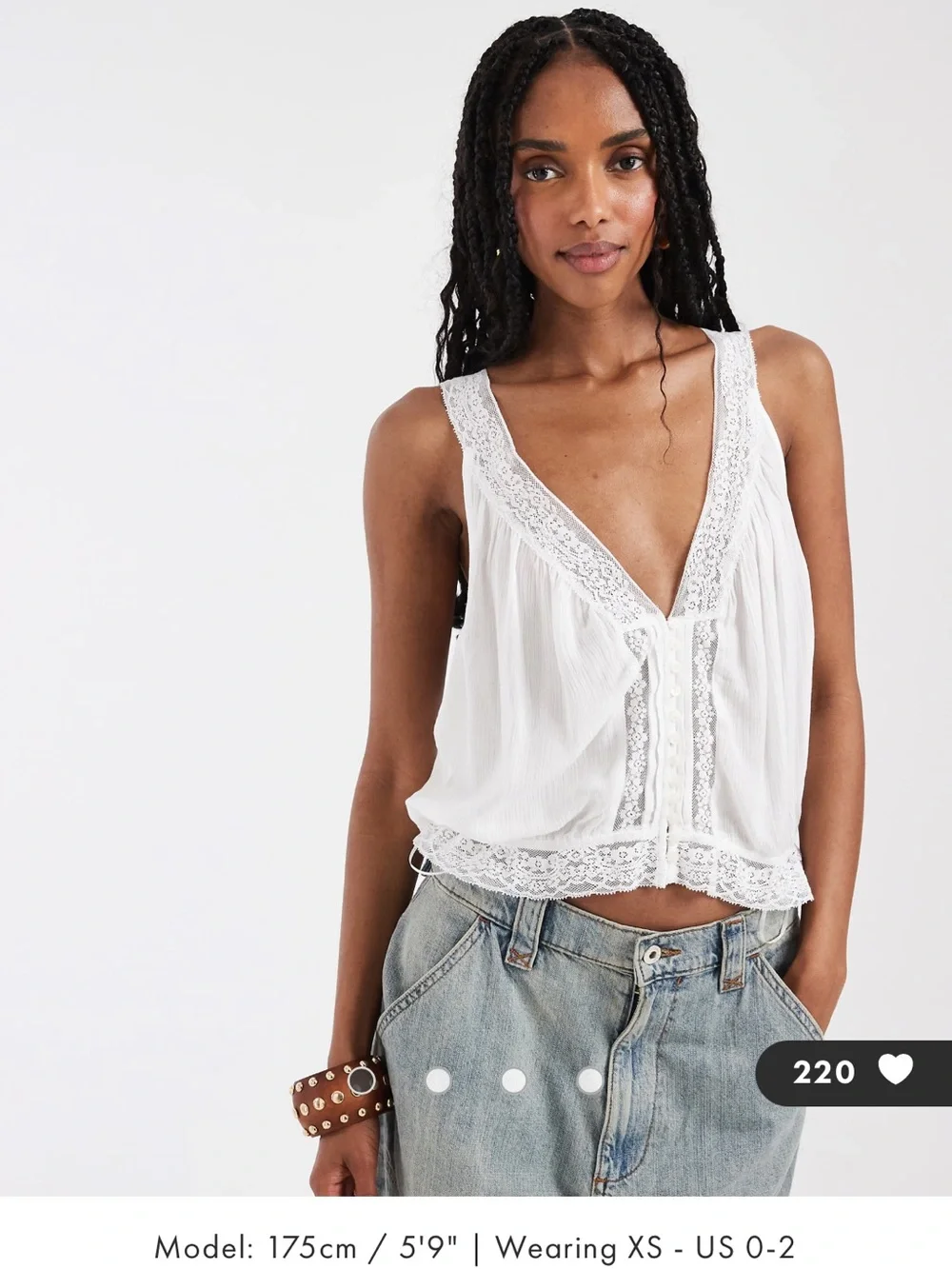 Free People Celeste White Lace-Trim V-Neck Tank Top Women’s Small